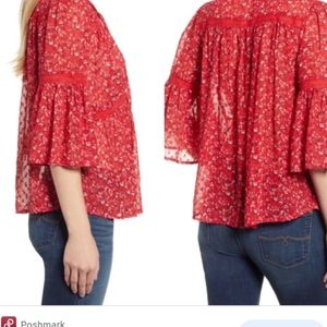 Lucky Brand floral red pullover shirt xs